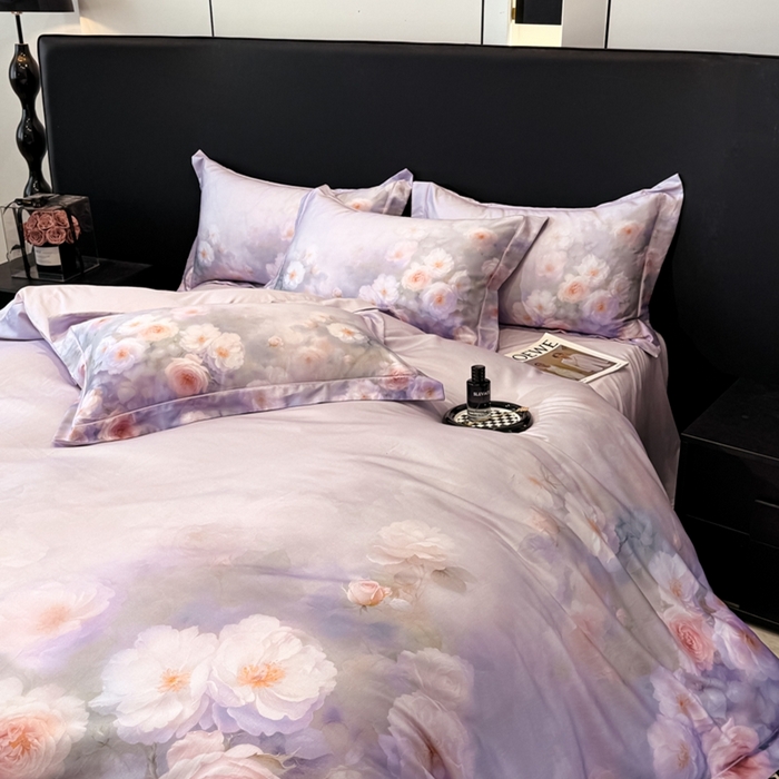 91家纺网 家纺一手货源 找家纺 舒慕家纺 2025新款天丝棉磨毛四件套艾阳绒四件套（配送高端包装） 闻香思梦-紫