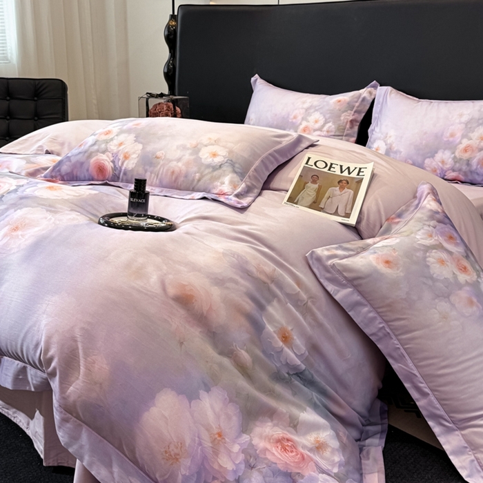 91家纺网 家纺一手货源 找家纺 舒慕家纺 2025新款天丝棉磨毛四件套艾阳绒四件套（配送高端包装） 闻香思梦-紫