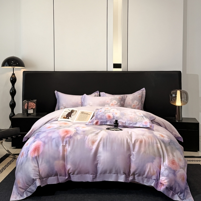 91家纺网 家纺一手货源 找家纺 舒慕家纺 2025新款天丝棉磨毛四件套艾阳绒四件套（配送高端包装） 闻香思梦-紫