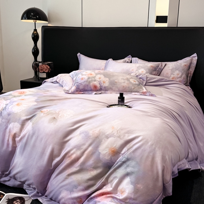 91家纺网 家纺一手货源 找家纺 舒慕家纺 2025新款天丝棉磨毛四件套艾阳绒四件套（配送高端包装） 闻香思梦-紫