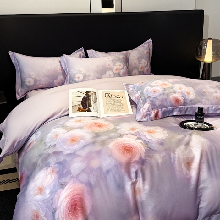 91家纺网 家纺一手货源 找家纺 舒慕家纺 2025新款天丝棉磨毛四件套艾阳绒四件套（配送高端包装） 闻香思梦-紫