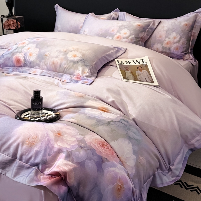 91家纺网 家纺一手货源 找家纺 舒慕家纺 2025新款天丝棉磨毛四件套艾阳绒四件套（配送高端包装） 闻香思梦-紫