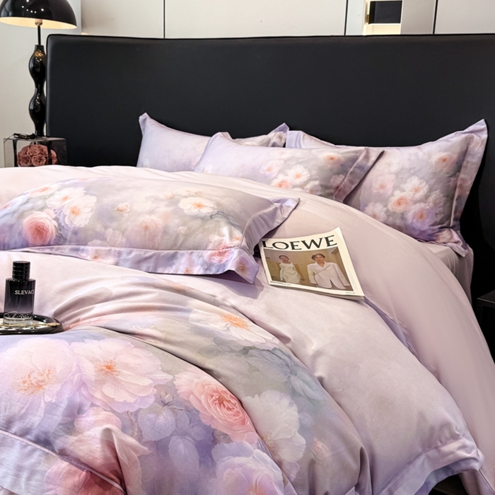 91家纺网 家纺一手货源 找家纺 舒慕家纺 2025新款天丝棉磨毛四件套艾阳绒四件套（配送高端包装） 闻香思梦-紫