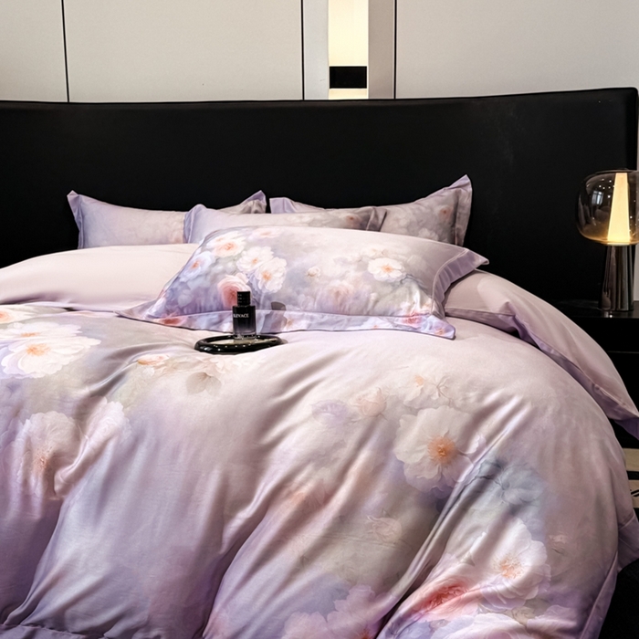 91家纺网 家纺一手货源 找家纺 舒慕家纺 2025新款天丝棉磨毛四件套艾阳绒四件套（配送高端包装） 闻香思梦-紫