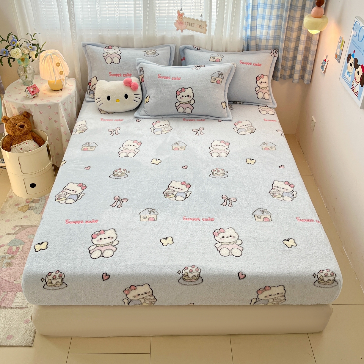 91家纺网 家纺一手货源 找家纺 （总）川悦生活 2025新款高克重雪花绒卡通印花加厚保暖大床单床笠