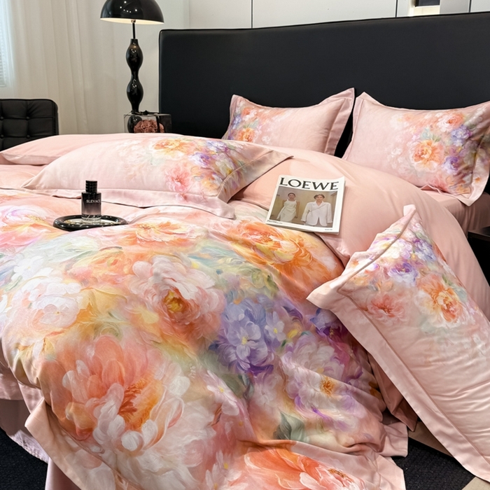 91家纺网 家纺一手货源 找家纺 舒慕家纺 2025新款天丝棉磨毛四件套艾阳绒四件套（配送高端包装） 雾霭牡丹-粉