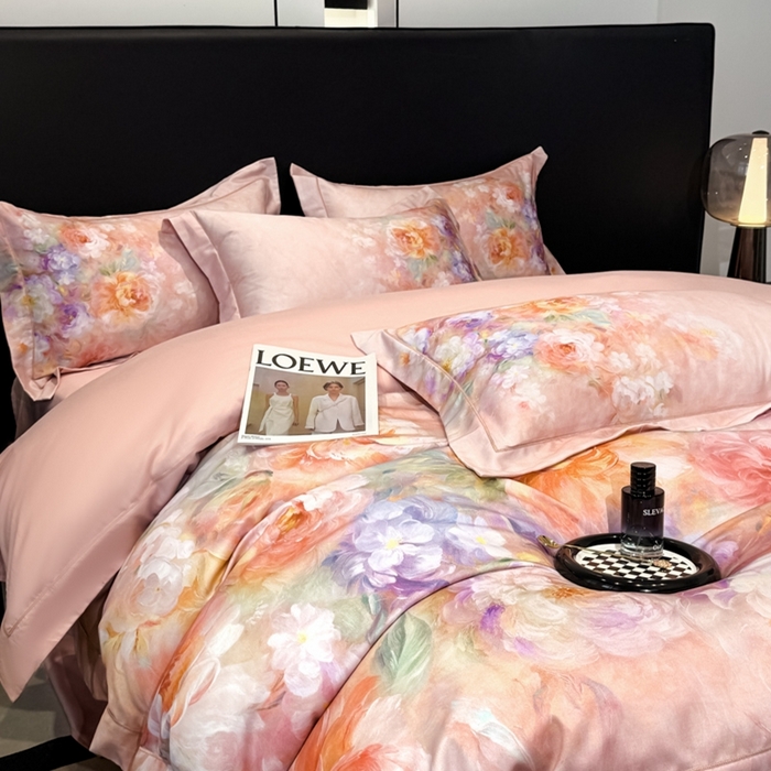 91家纺网 家纺一手货源 找家纺 舒慕家纺 2025新款天丝棉磨毛四件套艾阳绒四件套（配送高端包装） 雾霭牡丹-粉