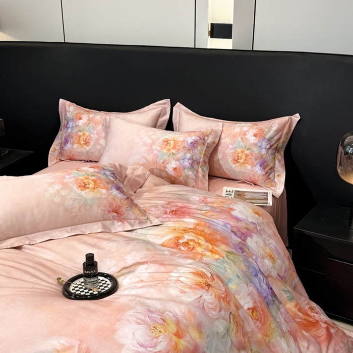 91家纺网 家纺一手货源 找家纺 舒慕家纺 2025新款天丝棉磨毛四件套艾阳绒四件套（配送高端包装） 雾霭牡丹-粉