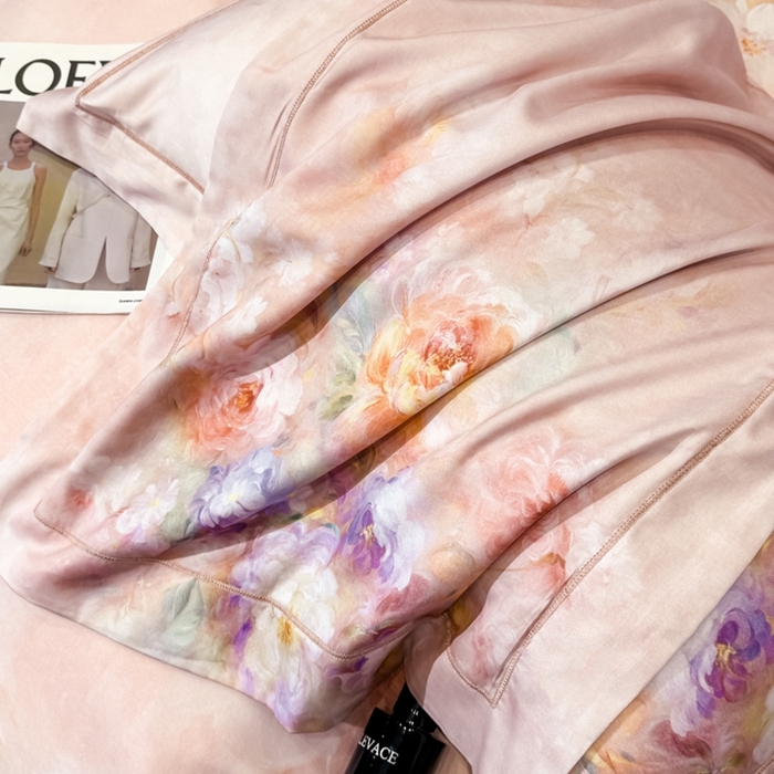 91家纺网 家纺一手货源 找家纺 舒慕家纺 2025新款天丝棉磨毛四件套艾阳绒四件套（配送高端包装） 雾霭牡丹-粉