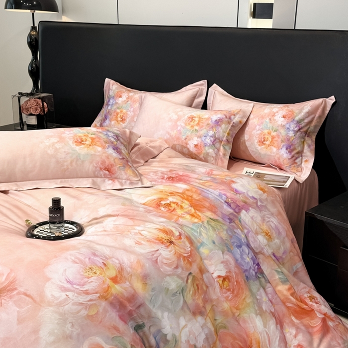 91家纺网 家纺一手货源 找家纺 舒慕家纺 2025新款天丝棉磨毛四件套艾阳绒四件套（配送高端包装） 雾霭牡丹-粉