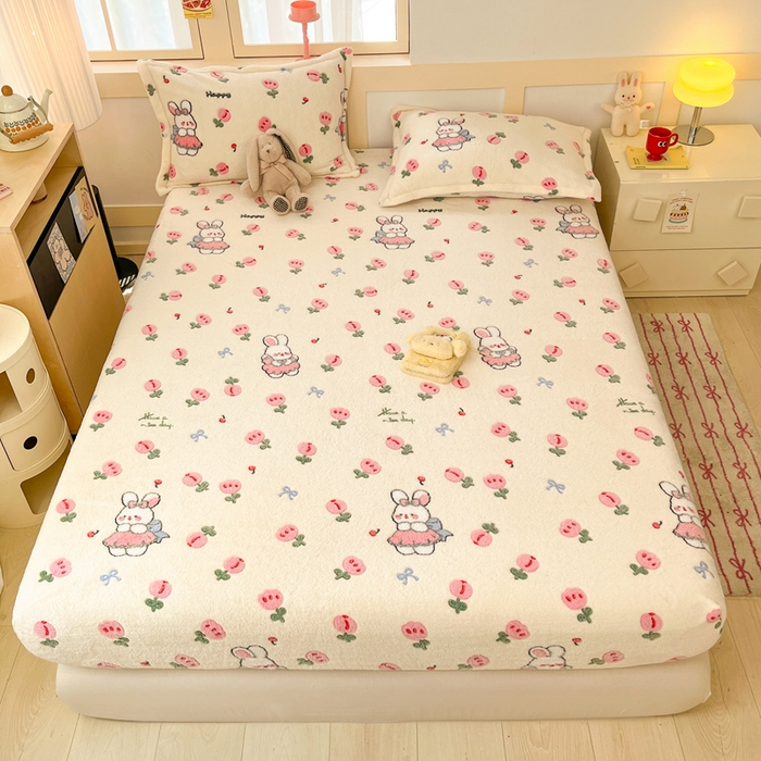 91家纺网 家纺一手货源 找家纺 （总）川悦生活 2025新款高克重雪花绒卡通印花加厚保暖大床单床笠