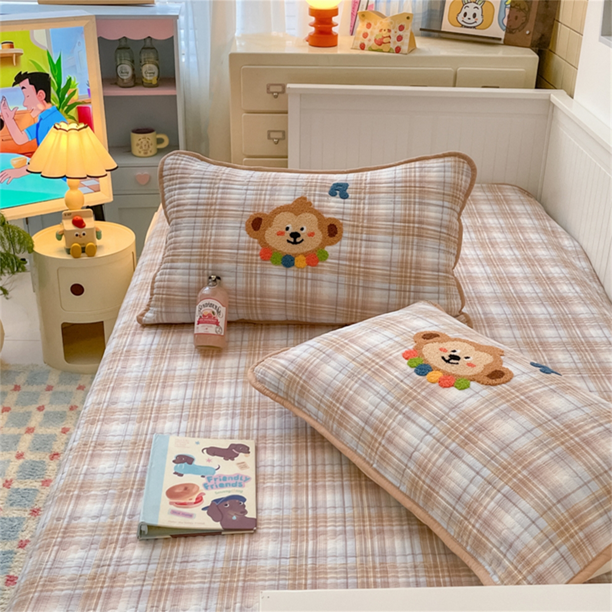 91家纺网 家纺一手货源 找家纺 老帅 2025新款毛巾绣床盖春秋冬被套件 生日小猴