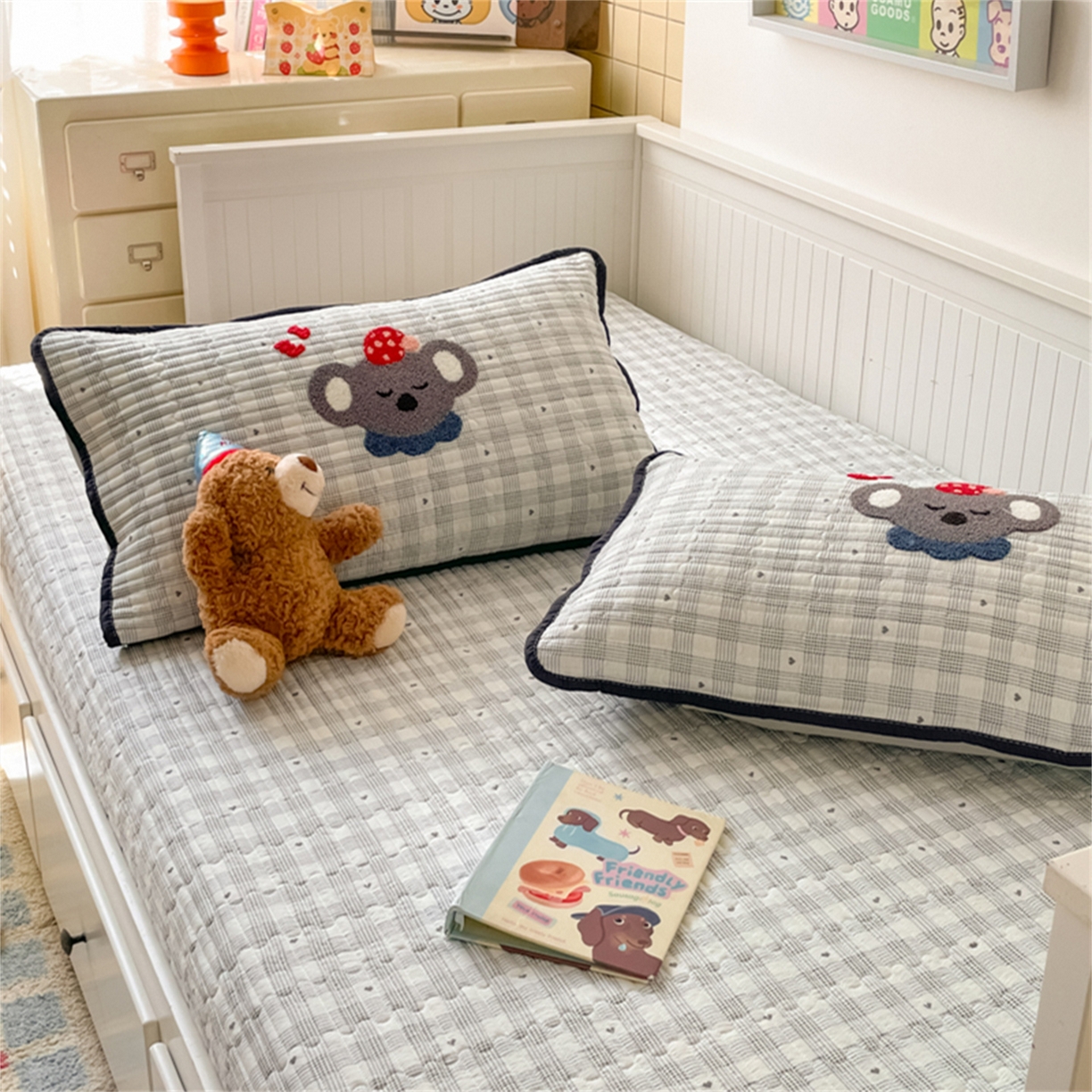 91家纺网 家纺一手货源 找家纺 老帅 2025新款毛巾绣床盖春秋冬被套件 happy考拉