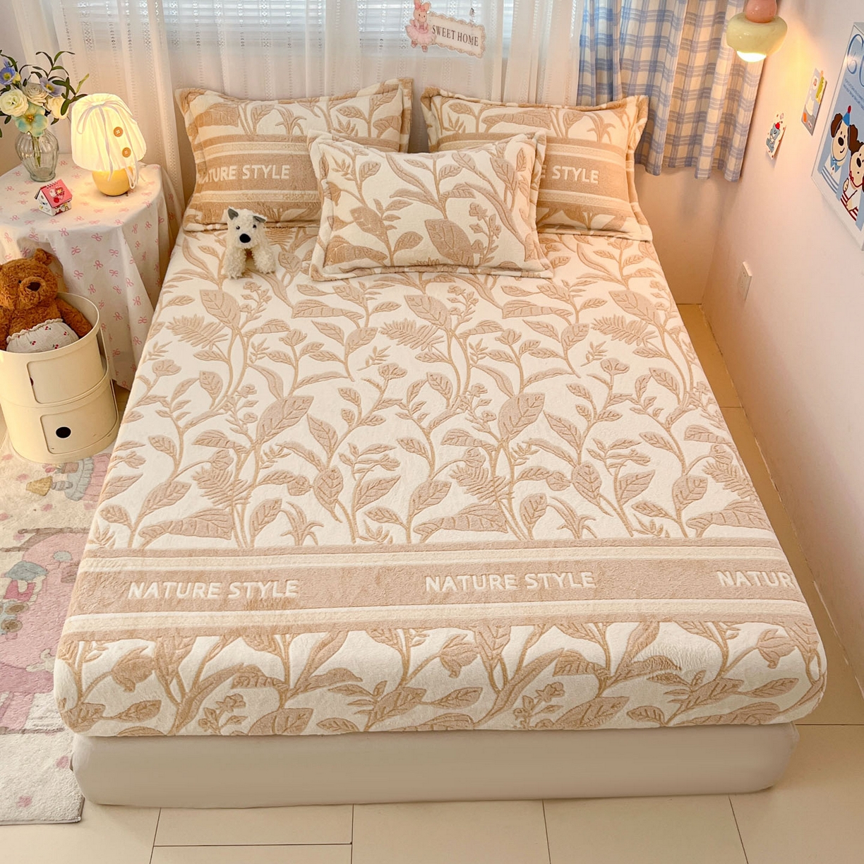 91家纺网 家纺一手货源 找家纺 （总）川悦生活 2025新款高克重雪花绒卡通印花加厚保暖大床单床笠