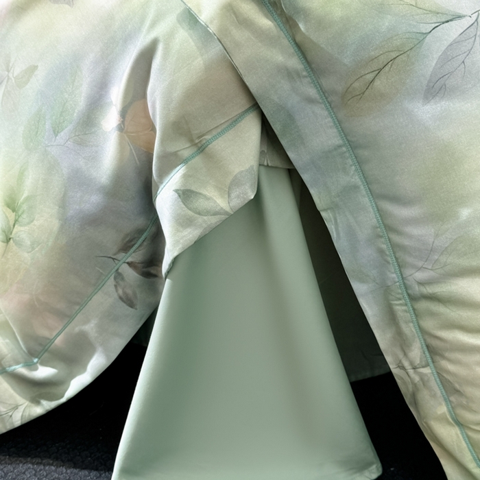 91家纺网 家纺一手货源 找家纺 舒慕家纺 2025新款天丝棉磨毛四件套艾阳绒四件套（配送高端包装） 叶舞轻扬-绿