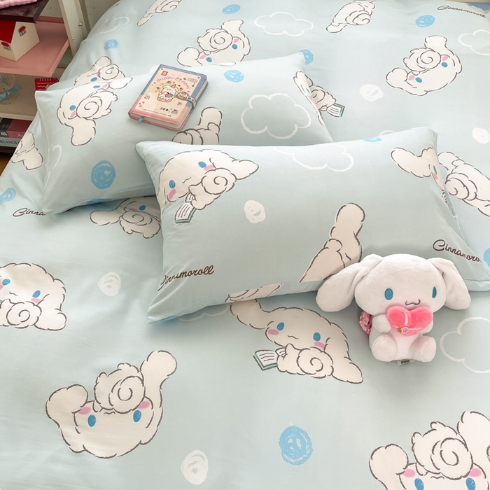 91家纺网 家纺一手货源 找家纺 港岛妹妹 2025新款云朵水洗工艺三丽鸥四件套 三丽鸥-软萌玉桂狗蓝