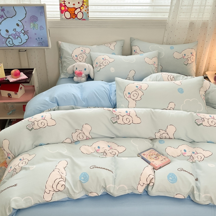 91家纺网 家纺一手货源 找家纺 港岛妹妹 2025新款云朵水洗工艺三丽鸥四件套 三丽鸥-软萌玉桂狗蓝