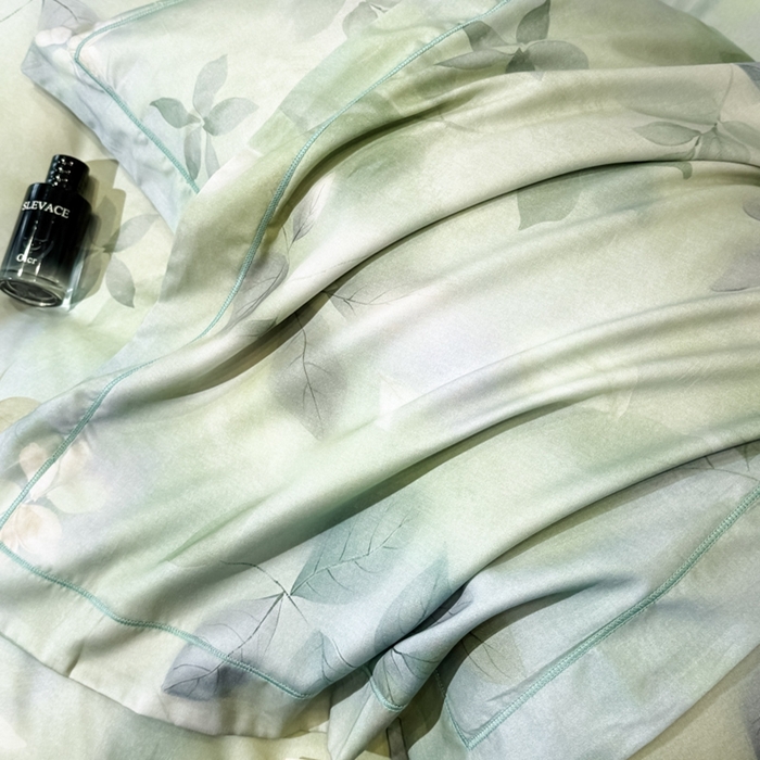 91家纺网 家纺一手货源 找家纺 舒慕家纺 2025新款天丝棉磨毛四件套艾阳绒四件套（配送高端包装） 叶舞轻扬-绿