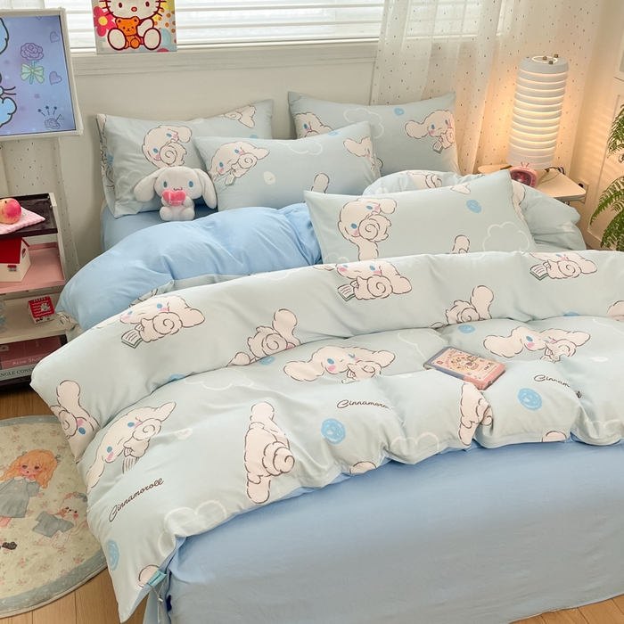 91家纺网 家纺一手货源 找家纺 港岛妹妹 2025新款云朵水洗工艺三丽鸥四件套 三丽鸥-软萌玉桂狗蓝