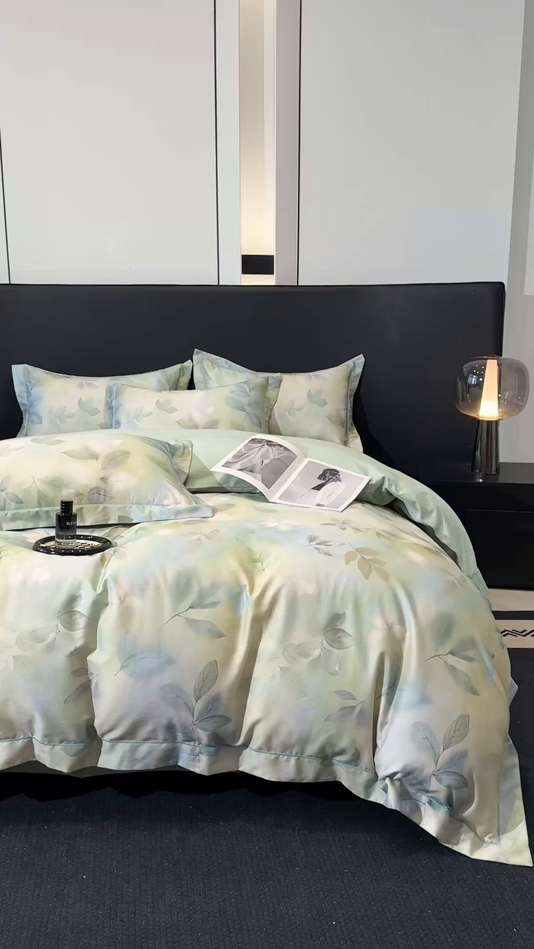 91家纺网 家纺一手货源 找家纺 舒慕家纺 2025新款天丝棉磨毛四件套艾阳绒四件套（配送高端包装） 叶舞轻扬-绿