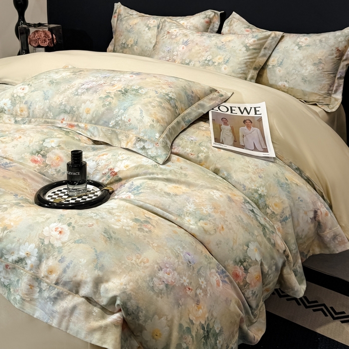 91家纺网 家纺一手货源 找家纺 舒慕家纺 2025新款天丝棉磨毛四件套艾阳绒四件套（配送高端包装） 悦柠-黄