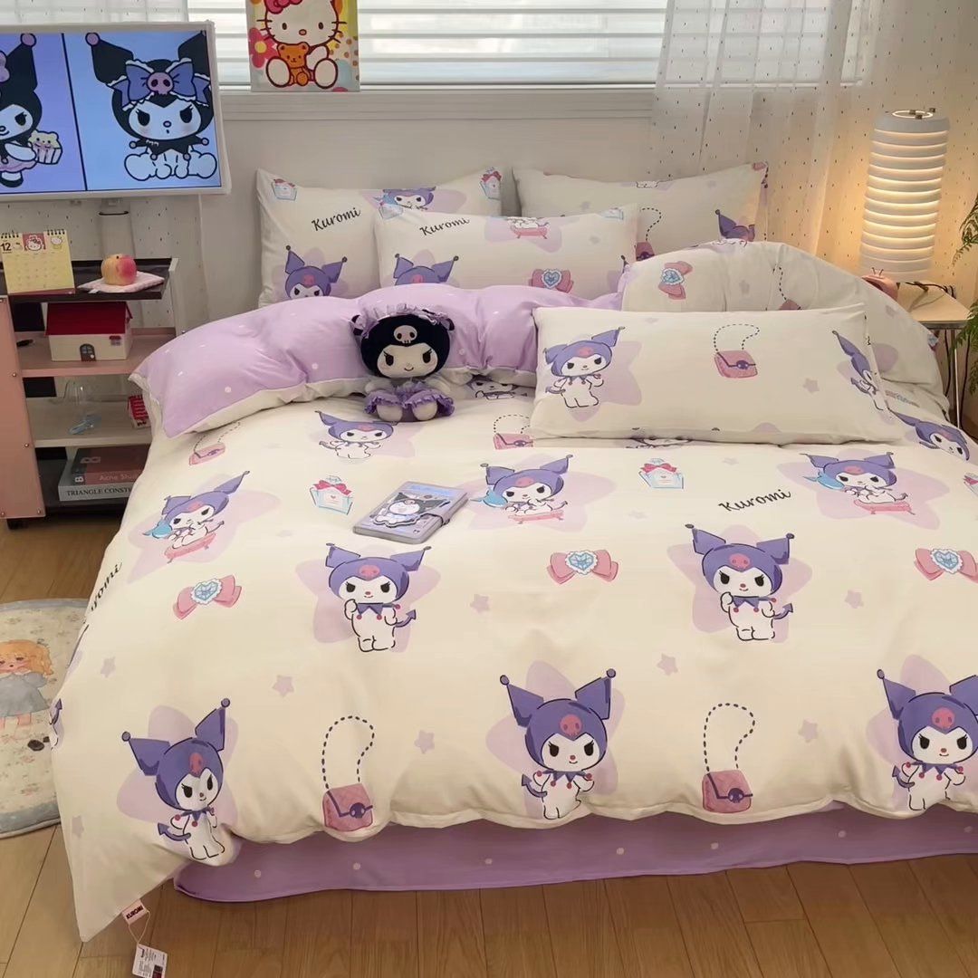 91家纺网 家纺一手货源 找家纺 港岛妹妹 2025新款云朵水洗工艺三丽鸥四件套 三丽鸥-五星库洛米