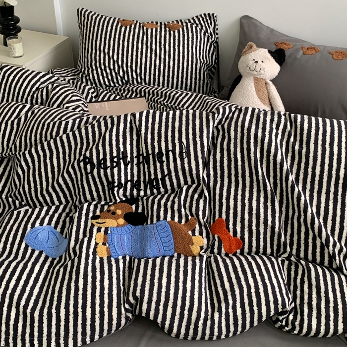 91家纺网 家纺一手货源 找家纺 如意朵 2025新款全棉加厚磨毛毛巾绣四件套（专版花型） 好朋友