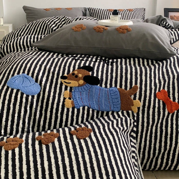 91家纺网 家纺一手货源 找家纺 如意朵 2025新款全棉加厚磨毛毛巾绣四件套（专版花型） 好朋友