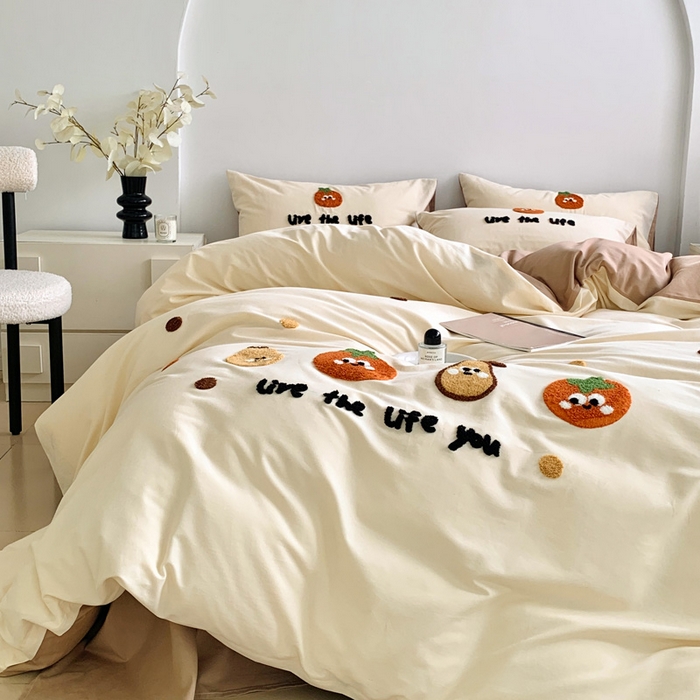 91家纺网 家纺一手货源 找家纺 如意朵 2025新款全棉加厚磨毛毛巾绣四件套（专版花型） 好柿发生