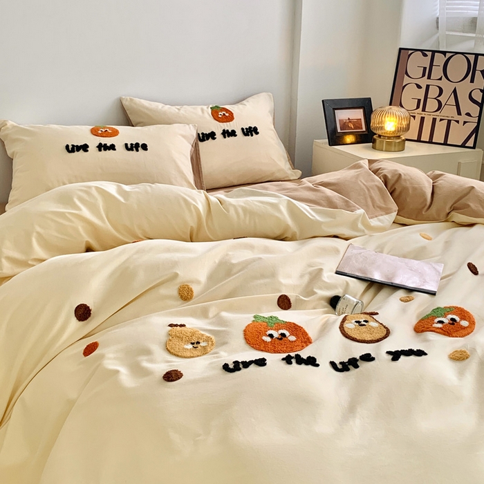 91家纺网 家纺一手货源 找家纺 如意朵 2025新款全棉加厚磨毛毛巾绣四件套（专版花型） 好柿发生