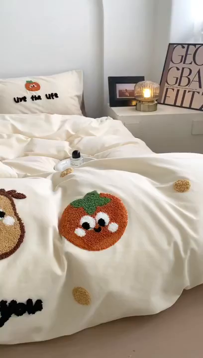 91家纺网 家纺一手货源 找家纺 如意朵 2025新款全棉加厚磨毛毛巾绣四件套（专版花型） 好柿发生