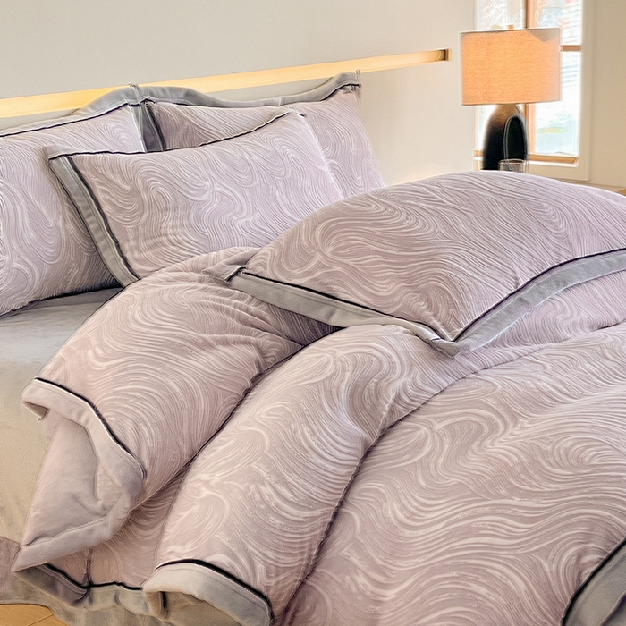 畅畅家纺 2025新款冬季压线款雕花牛奶绒四件套 简约浪漫-灰