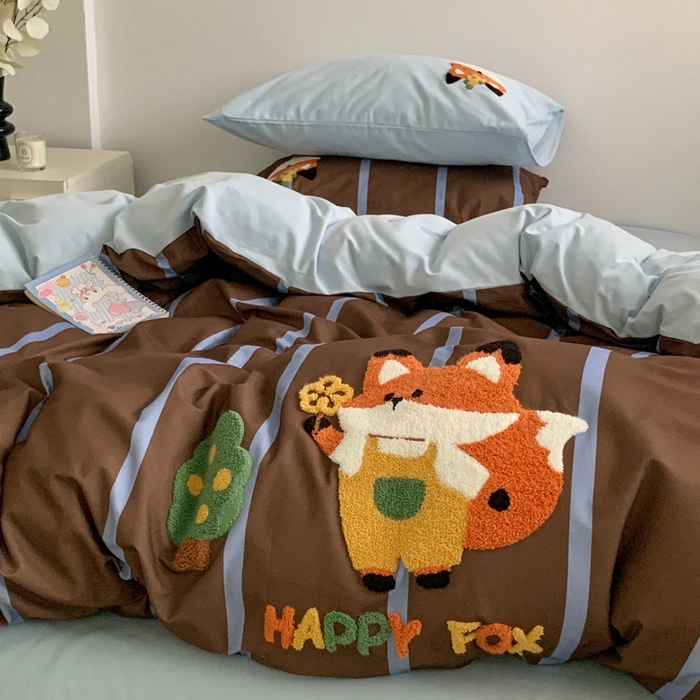 91家纺网 家纺一手货源 找家纺 如意朵 2025新款全棉加厚磨毛毛巾绣四件套（专版花型） 小狐狸