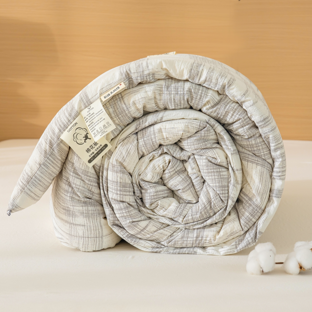 91家纺网 家纺一手货源 找家纺 蓝冰家纺 2025新款亚麻棉花冬被 浅灰格子