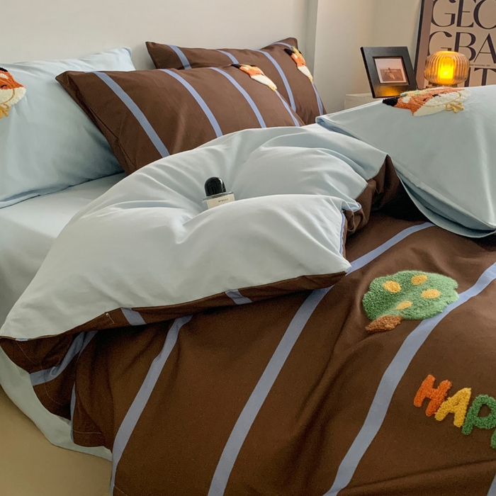 91家纺网 家纺一手货源 找家纺 如意朵 2025新款全棉加厚磨毛毛巾绣四件套（专版花型） 小狐狸