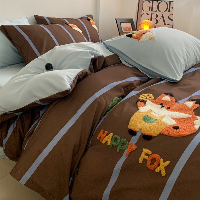 91家纺网 家纺一手货源 找家纺 如意朵 2025新款全棉加厚磨毛毛巾绣四件套（专版花型） 小狐狸