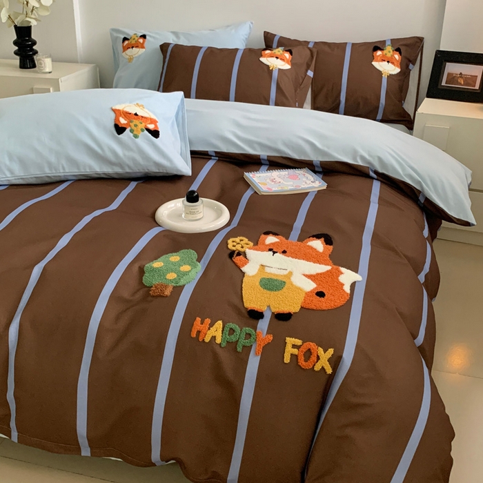 91家纺网 家纺一手货源 找家纺 如意朵 2025新款全棉加厚磨毛毛巾绣四件套（专版花型） 小狐狸