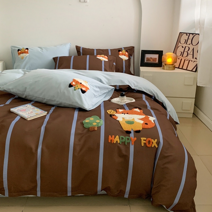 91家纺网 家纺一手货源 找家纺 如意朵 2025新款全棉加厚磨毛毛巾绣四件套（专版花型） 小狐狸