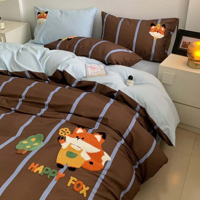 91家纺网 家纺一手货源 找家纺 如意朵 2025新款全棉加厚磨毛毛巾绣四件套（专版花型） 小狐狸