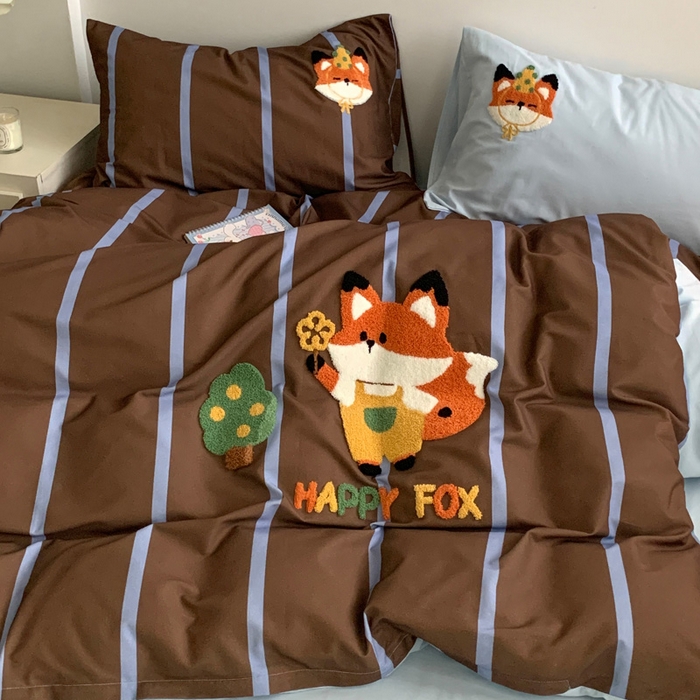 91家纺网 家纺一手货源 找家纺 如意朵 2025新款全棉加厚磨毛毛巾绣四件套（专版花型） 小狐狸