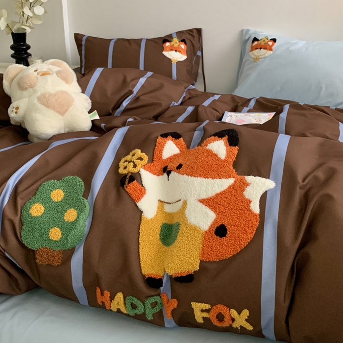 91家纺网 家纺一手货源 找家纺 如意朵 2025新款全棉加厚磨毛毛巾绣四件套（专版花型） 小狐狸