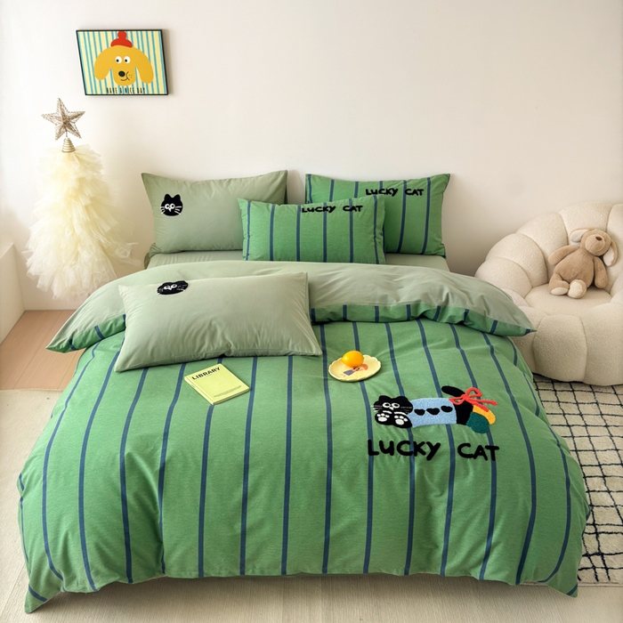 如意朵 2025新款全棉加厚磨毛毛巾绣四件套（专版花型） 幸运猫咪