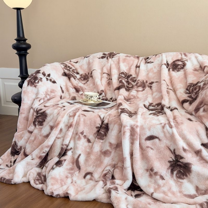 璐维斯 2025新款A类兔毛绒双层多功能被套毯带拉链 卡通花卉牛奶绒毛毯秋冬保暖毯子盖毯 繁花-豆沙