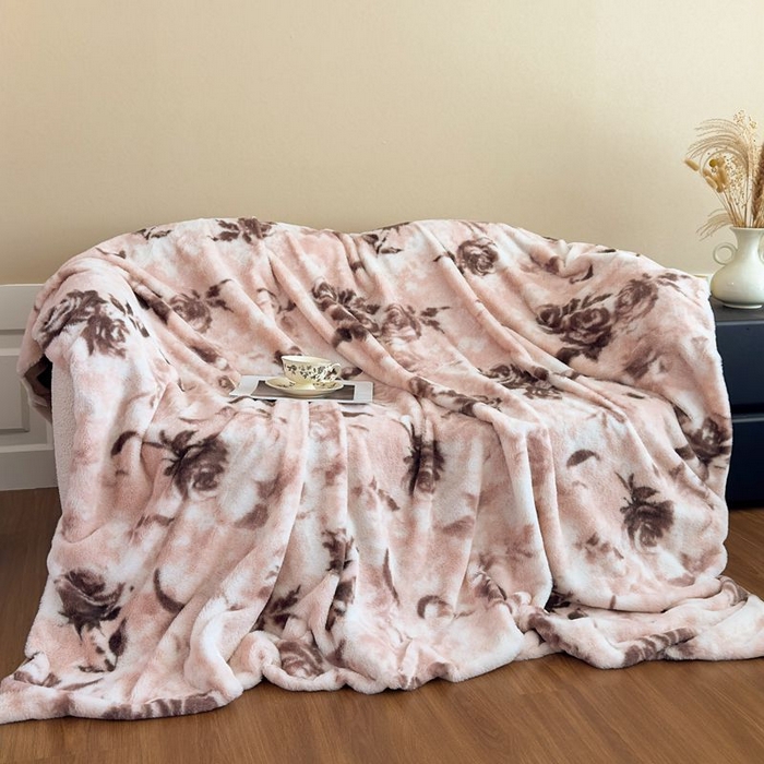 91家纺网 家纺一手货源 找家纺 璐维斯 2025新款A类兔毛绒双层多功能被套毯带拉链 卡通花卉牛奶绒毛毯秋冬保暖毯子盖毯 繁花-豆沙