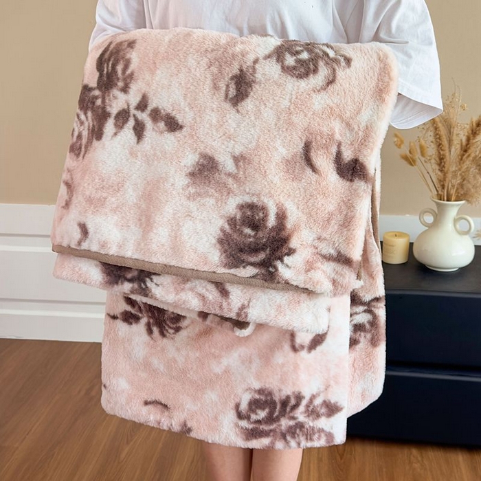 91家纺网 家纺一手货源 找家纺 璐维斯 2025新款A类兔毛绒双层多功能被套毯带拉链 卡通花卉牛奶绒毛毯秋冬保暖毯子盖毯 繁花-豆沙