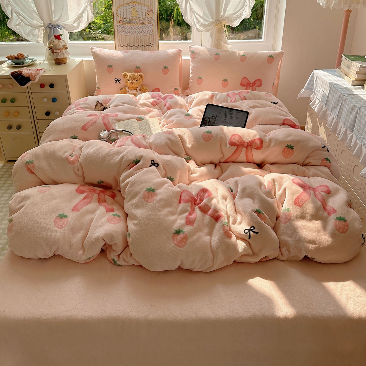 91家纺网 家纺一手货源 找家纺 （总）优选 2025新款小清新加厚高克重牛奶绒四件套直播爆款电商爆款