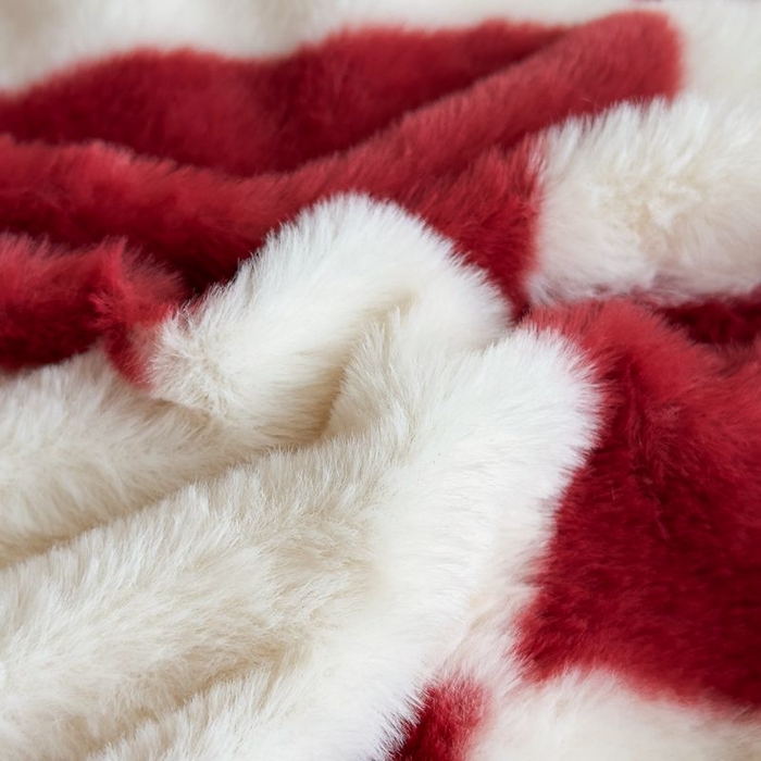 91家纺网 家纺一手货源 找家纺 璐维斯 2025新款A类兔毛绒双层多功能被套毯带拉链 卡通花卉牛奶绒毛毯秋冬保暖毯子盖毯 红色棋盘格