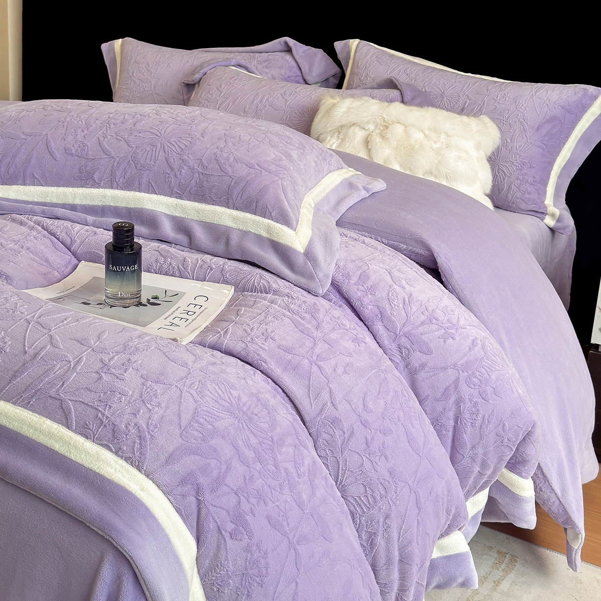 家居1号家纺 2025新款230克全消光牛奶绒四件套-梦蝶 梦蝶-暖紫