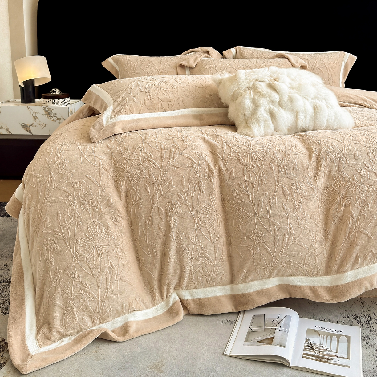 91家纺网 家纺一手货源 找家纺 家居1号家纺 2025新款230克全消光牛奶绒四件套-梦蝶 梦蝶-卡其