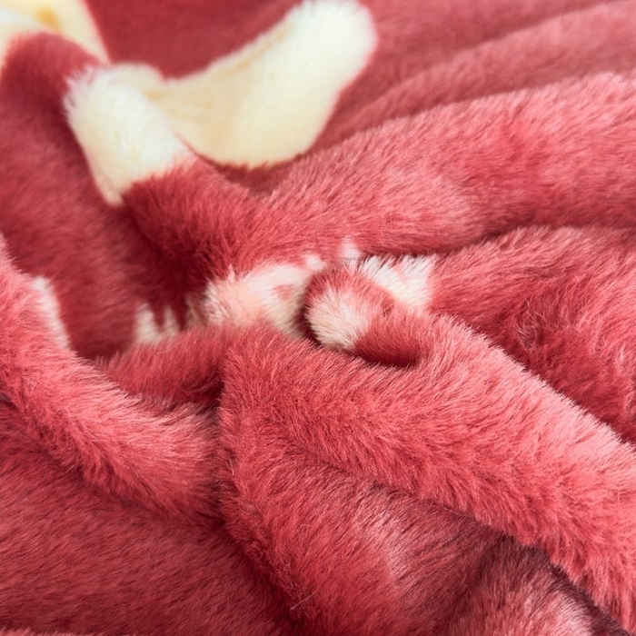 91家纺网 家纺一手货源 找家纺 璐维斯 2025新款A类兔毛绒双层多功能被套毯带拉链 卡通花卉牛奶绒毛毯秋冬保暖毯子盖毯 蝴蝶结红